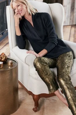 Soft Surroundings Pants|Nevina Jacquard Trouser GoldFloral