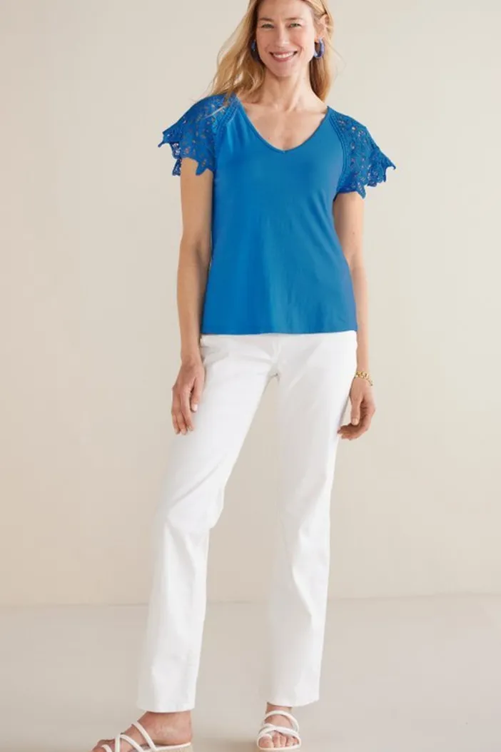 Soft Surroundings Tops|Nikita Lace Sleeve Tee FrenchBlue