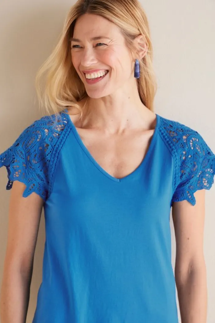 Soft Surroundings Tops|Nikita Lace Sleeve Tee FrenchBlue