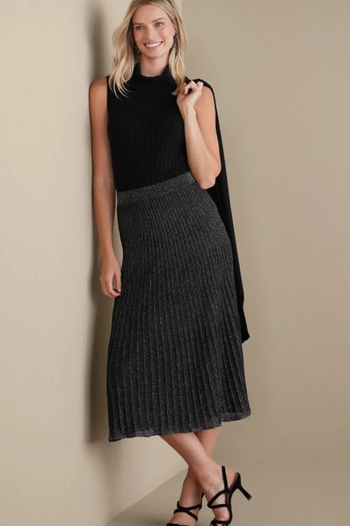 Soft Surroundings Skirts|Nisha Knit Pleated Skirt Black/Silver