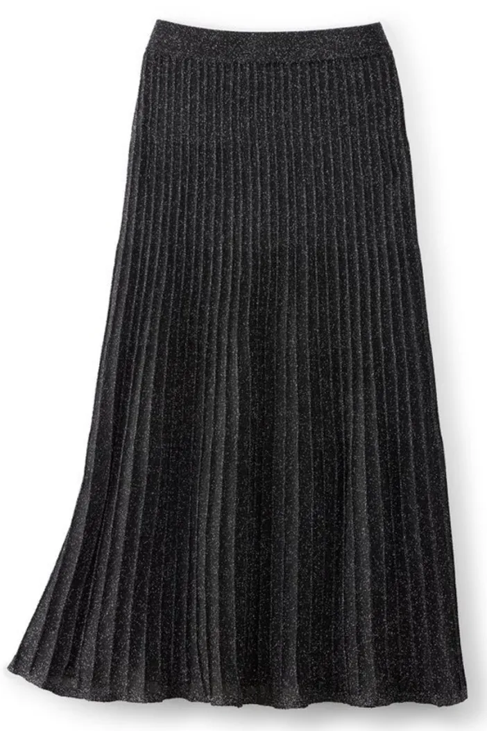 Soft Surroundings Skirts|Nisha Knit Pleated Skirt Black/Silver