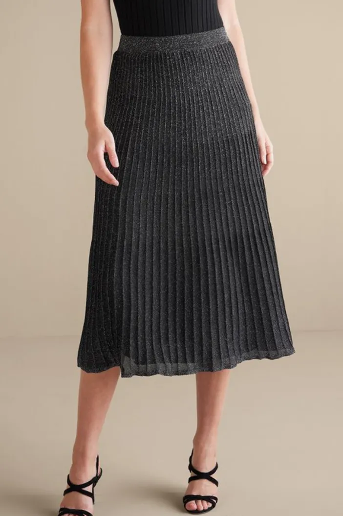 Soft Surroundings Skirts|Nisha Knit Pleated Skirt Black/Silver