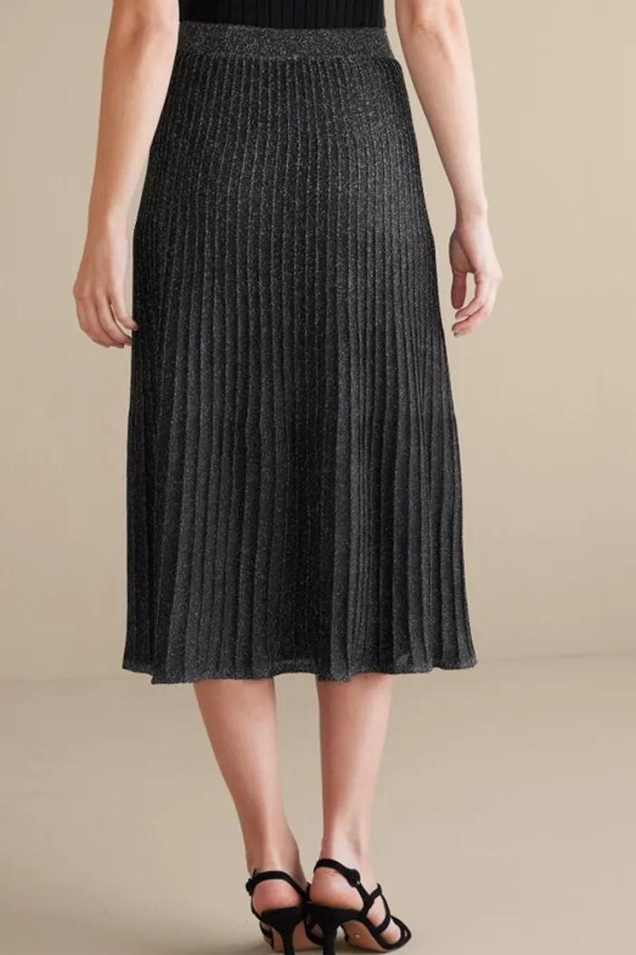 Soft Surroundings Skirts|Nisha Knit Pleated Skirt Black/Silver