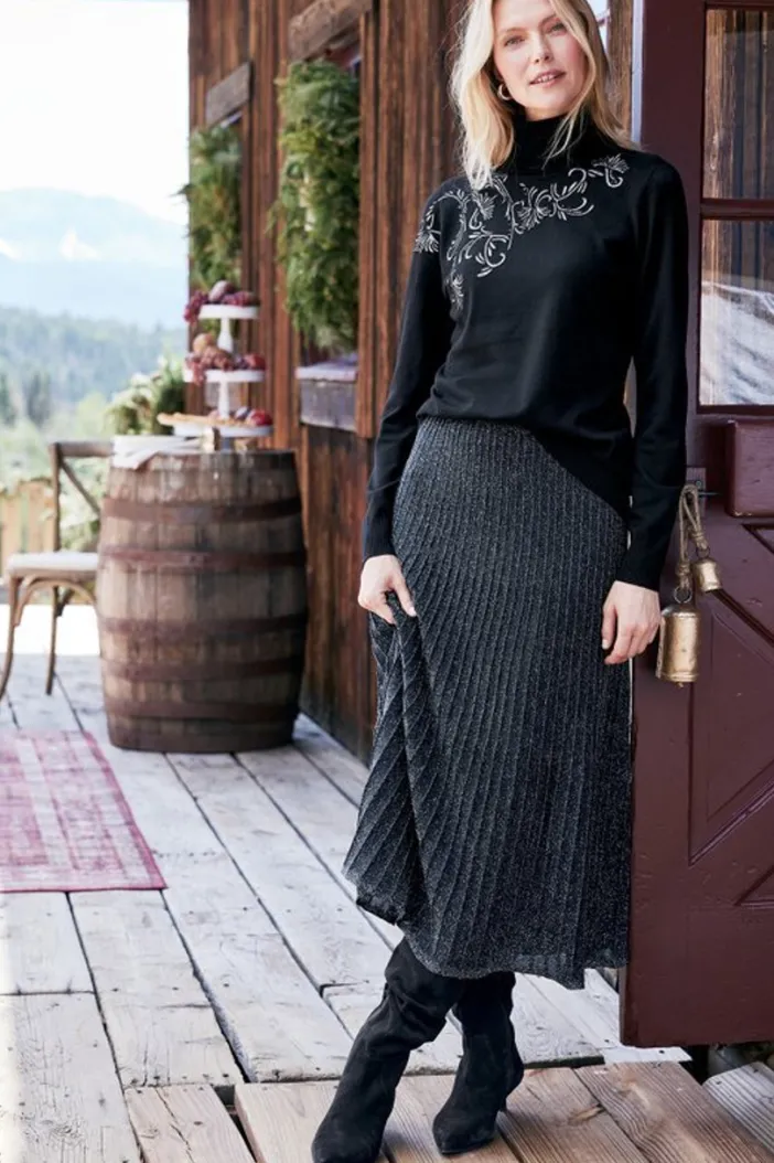 Soft Surroundings Skirts|Nisha Knit Pleated Skirt Black/Silver