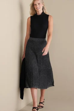 Soft Surroundings Skirts|Nisha Knit Pleated Skirt Black/Silver