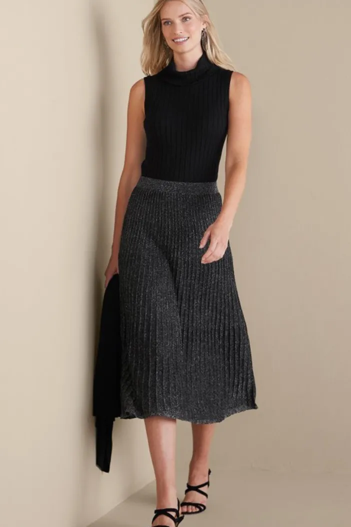 Soft Surroundings Skirts|Nisha Knit Pleated Skirt Black/Silver
