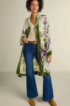 Soft Surroundings Toppers|Jackets & Coats|Nomi Silk Blend Velvet Kimono Purple/GreenPaisley