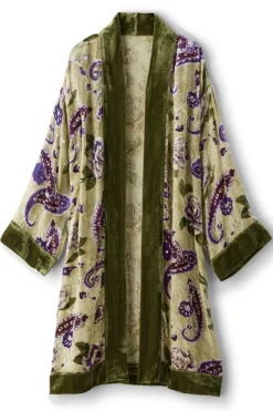 Soft Surroundings Toppers|Jackets & Coats|Nomi Silk Blend Velvet Kimono Purple/GreenPaisley