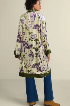 Soft Surroundings Toppers|Jackets & Coats|Nomi Silk Blend Velvet Kimono Purple/GreenPaisley