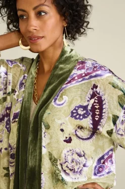 Soft Surroundings Toppers|Jackets & Coats|Nomi Silk Blend Velvet Kimono Purple/GreenPaisley