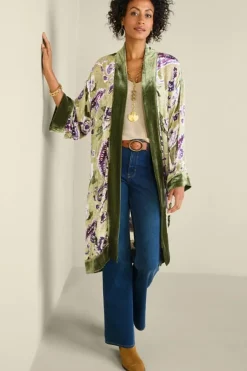 Soft Surroundings Toppers|Jackets & Coats|Nomi Silk Blend Velvet Kimono Purple/GreenPaisley