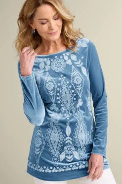 Soft Surroundings Tops|Nori Embroidered Velvet Tunic MoonlightBlue