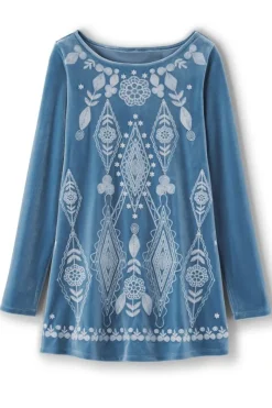 Soft Surroundings Tops|Nori Embroidered Velvet Tunic MoonlightBlue