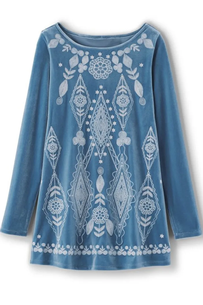 Soft Surroundings Tops|Nori Embroidered Velvet Tunic MoonlightBlue