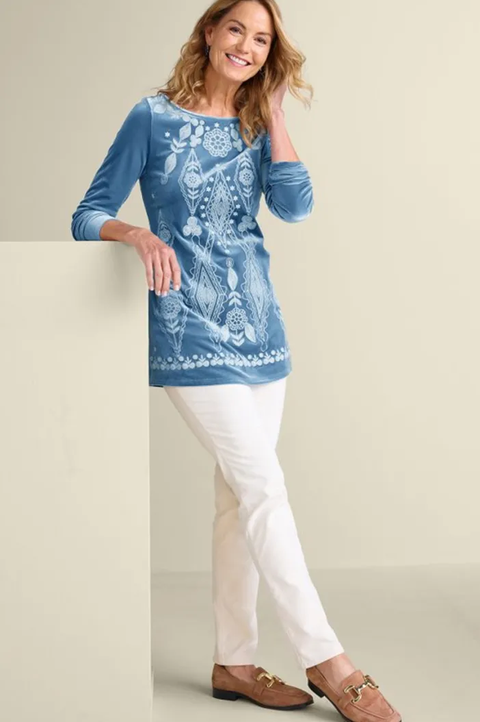 Soft Surroundings Tops|Nori Embroidered Velvet Tunic MoonlightBlue
