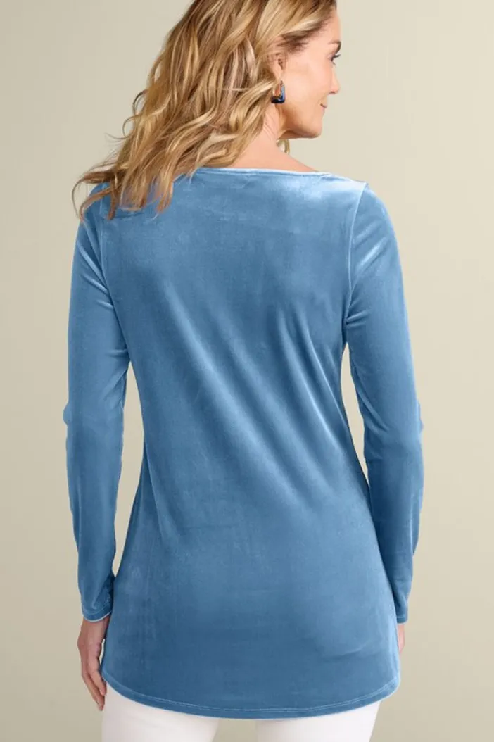 Soft Surroundings Tops|Nori Embroidered Velvet Tunic MoonlightBlue