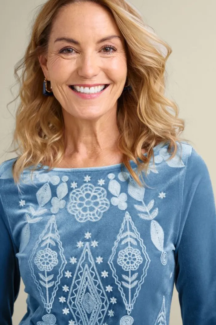 Soft Surroundings Tops|Nori Embroidered Velvet Tunic MoonlightBlue