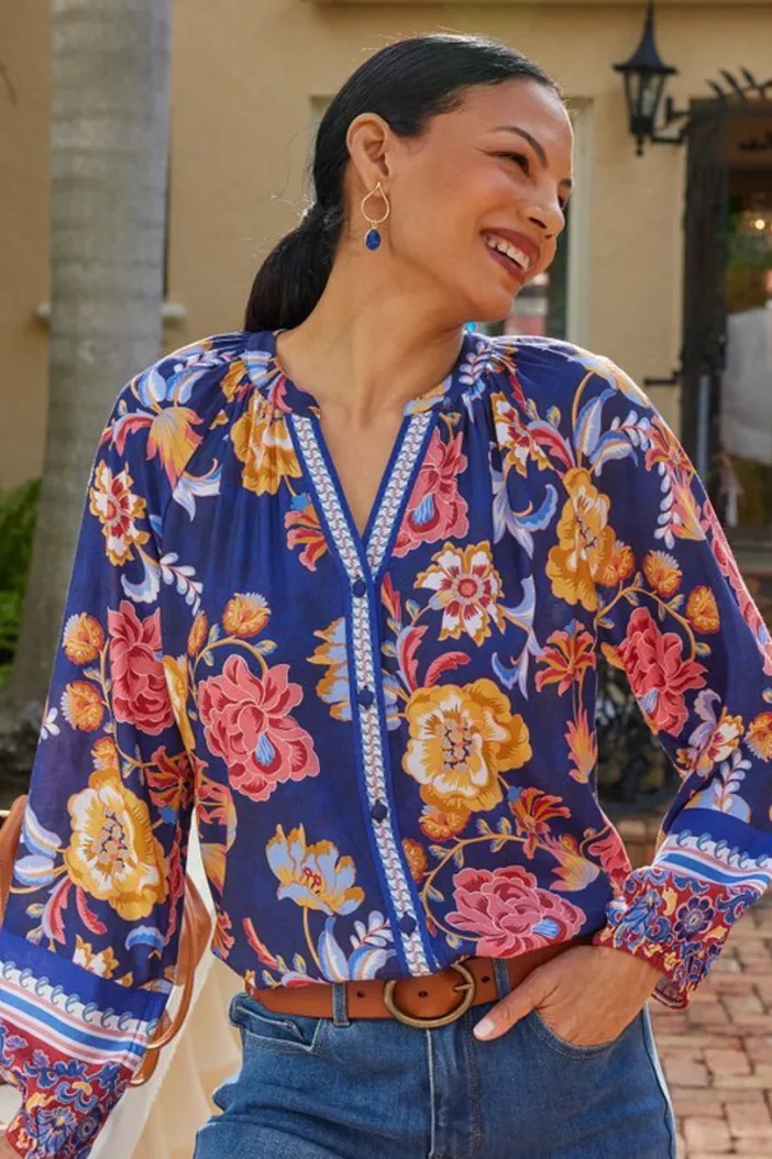 Soft Surroundings Tops|Ohana Blouse AkrotiriFlowers