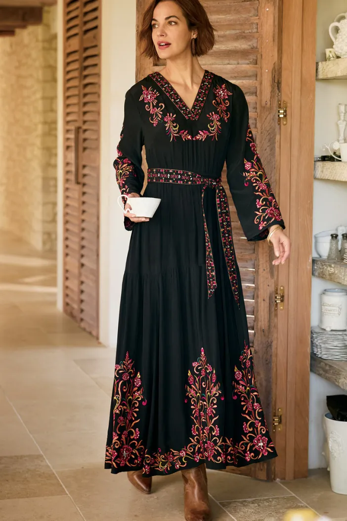 Soft Surroundings Dresses|Onyx Embellished Maxi Dress Black