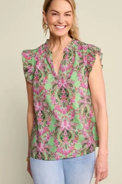 Soft Surroundings Tops|Paige Linen Blend Top TropicalDamaskMedallion