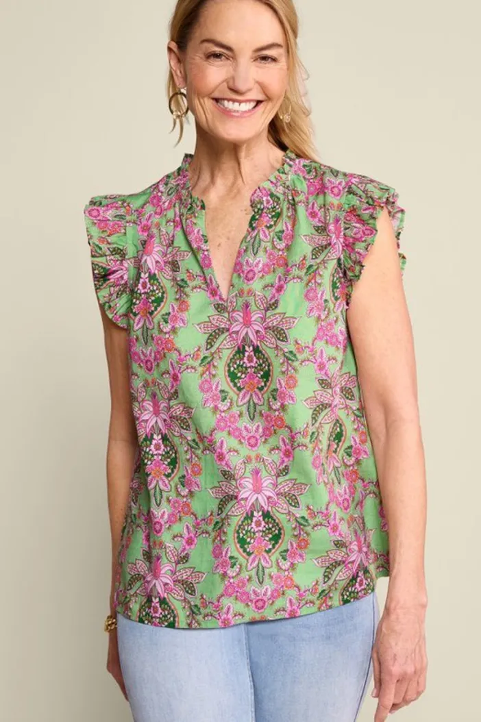 Soft Surroundings Tops|Paige Linen Blend Top TropicalDamaskMedallion