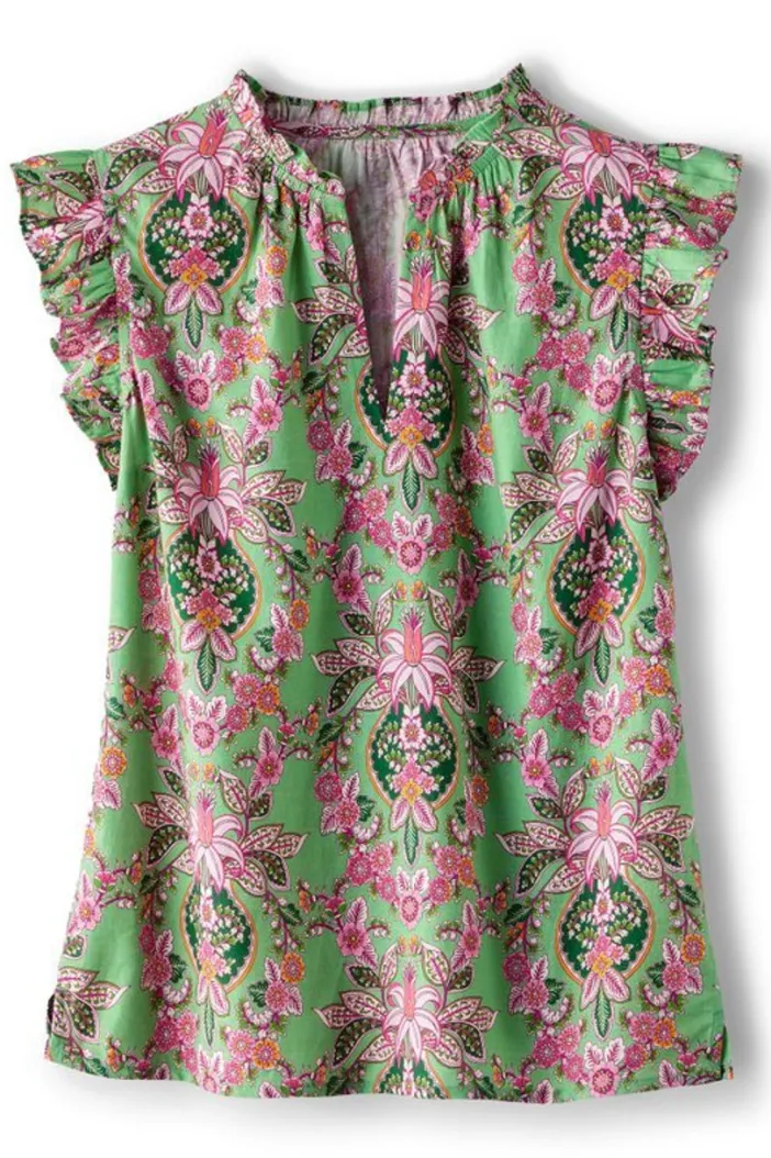 Soft Surroundings Tops|Paige Linen Blend Top TropicalDamaskMedallion