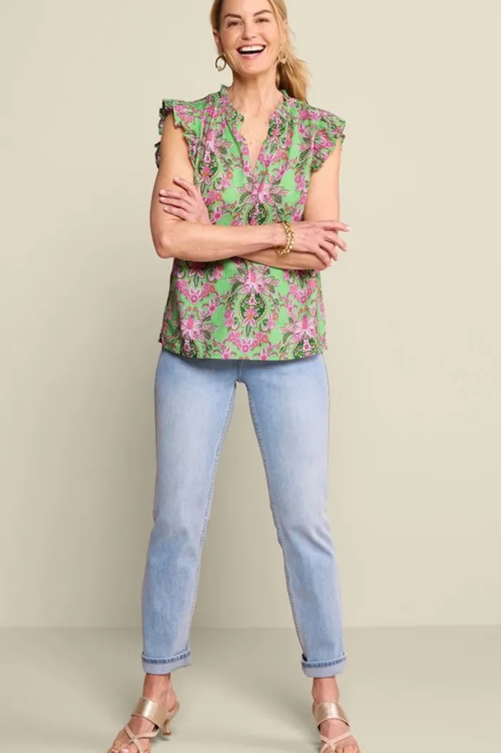 Soft Surroundings Tops|Paige Linen Blend Top TropicalDamaskMedallion