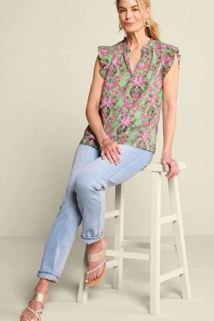 Soft Surroundings Tops|Paige Linen Blend Top TropicalDamaskMedallion