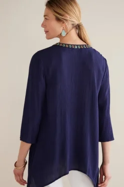 Soft Surroundings Tops|Paulina Gauze Pullover Navy