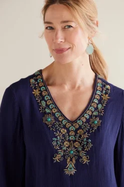 Soft Surroundings Tops|Paulina Gauze Pullover Navy