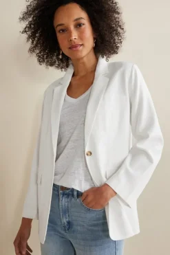 Soft Surroundings Toppers|Dresses|Portofino Linen Blend Boyfriend Blazer Lime