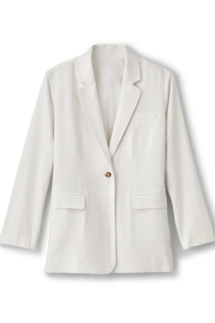 Soft Surroundings Toppers|Dresses|Portofino Linen Blend Boyfriend Blazer Lime