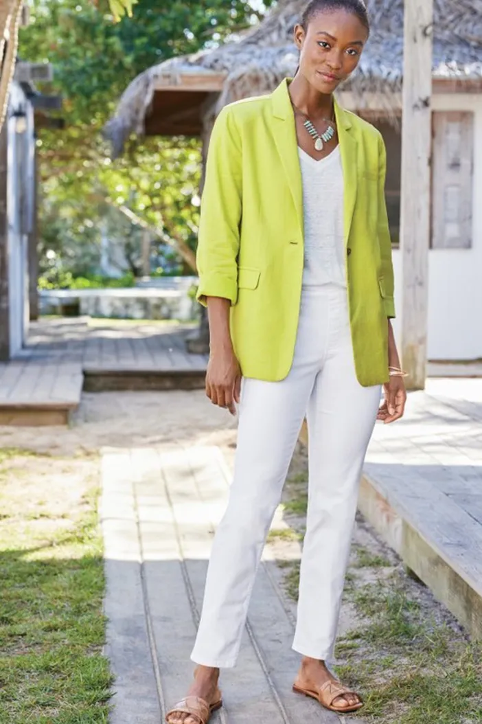Soft Surroundings Toppers|Dresses|Portofino Linen Blend Boyfriend Blazer Lime