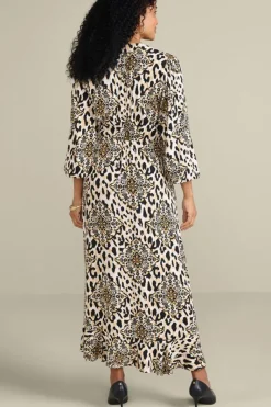 Soft Surroundings Dresses|Priyani Midi Dress LeopardMedallion