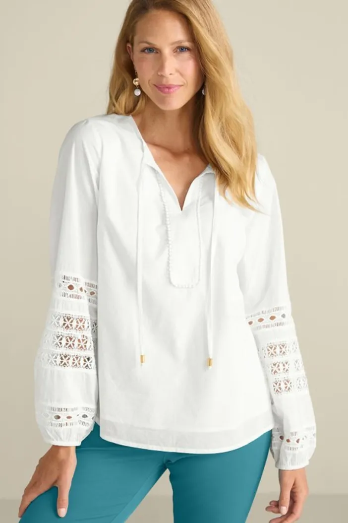 Soft Surroundings Tops|Prospera Lace Trim Top IvoryPearl