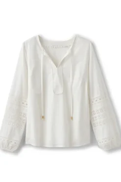 Soft Surroundings Tops|Prospera Lace Trim Top IvoryPearl
