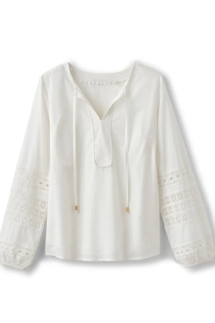 Soft Surroundings Tops|Prospera Lace Trim Top IvoryPearl