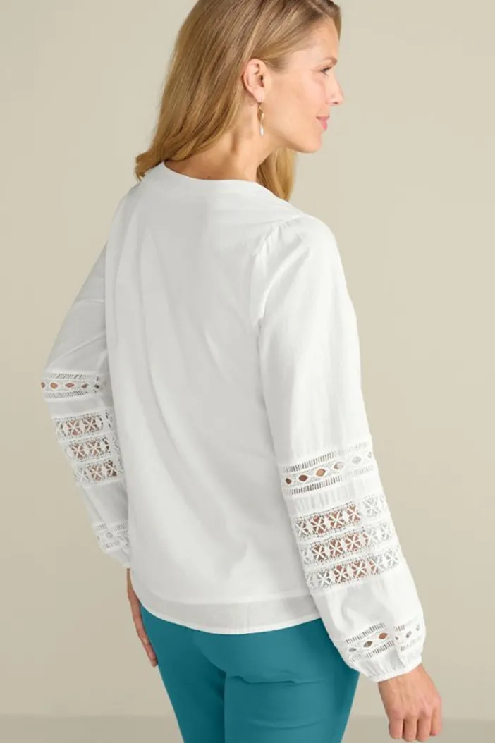 Soft Surroundings Tops|Prospera Lace Trim Top IvoryPearl