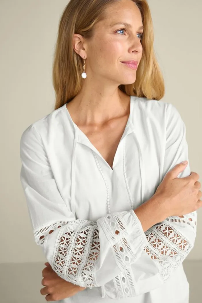 Soft Surroundings Tops|Prospera Lace Trim Top IvoryPearl