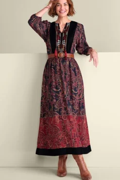 Soft Surroundings Dresses|Quinn Maxi Dress FlowingPaisleyBlack+Red