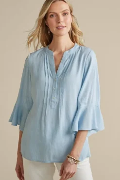 Soft Surroundings Tops|Raisa Linen Blend Top BlueBell