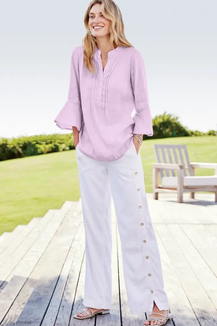 Soft Surroundings Tops|Raisa Linen Blend Top BlueBell