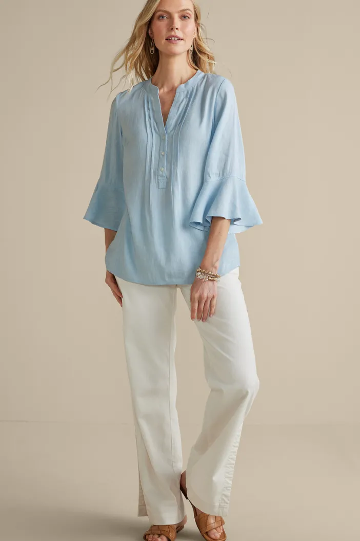 Soft Surroundings Tops|Raisa Linen Blend Top BlueBell