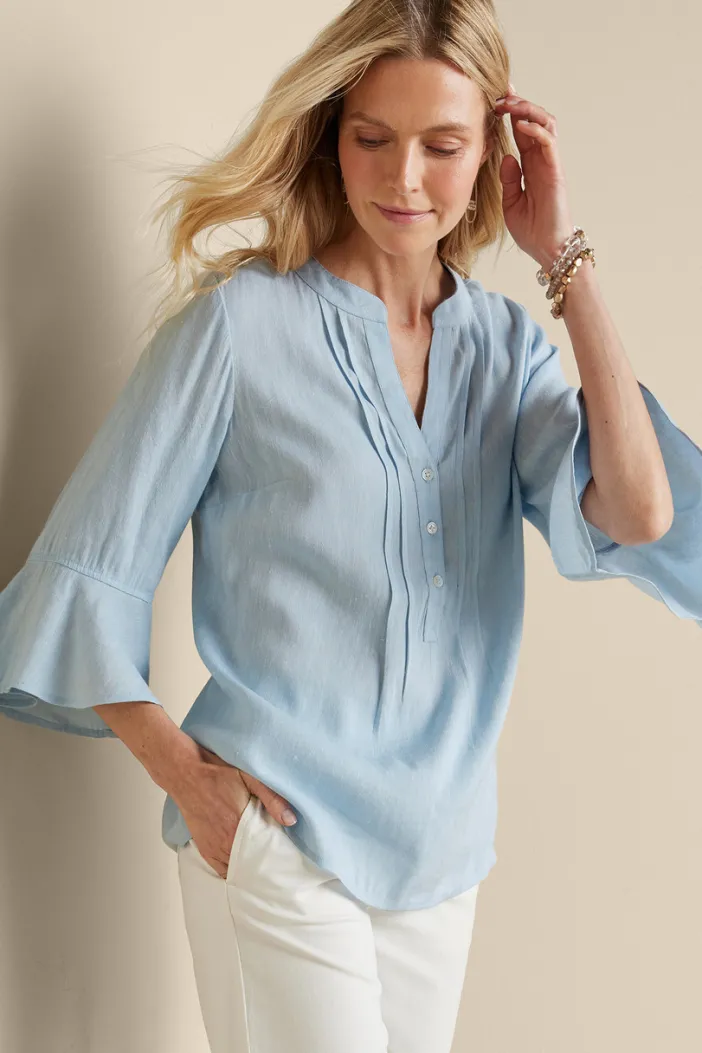 Soft Surroundings Tops|Raisa Linen Blend Top BlueBell