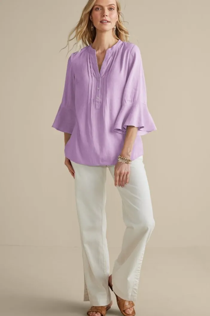 Soft Surroundings Tops|Raisa Linen Blend Top BlueBell
