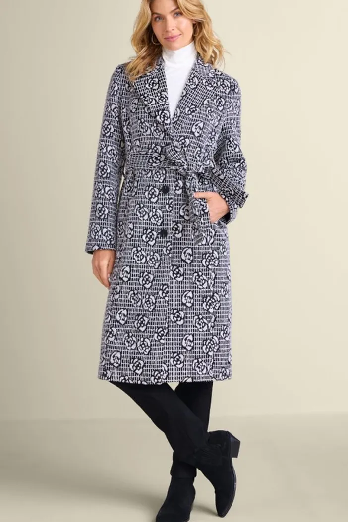 Soft Surroundings Jackets & Coats|Rami Jacquard Coat Black/White