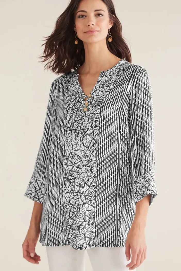 Soft Surroundings Tops|Ravello Top Black/WhiteAbstract