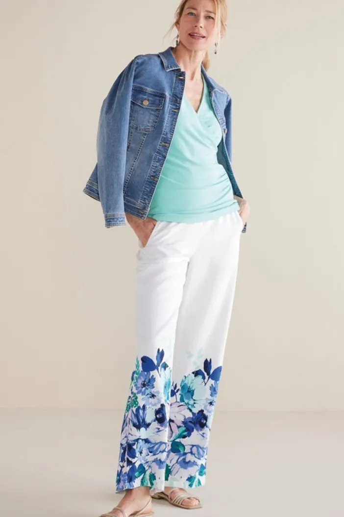 Soft Surroundings Pants|Ronna Linen Blend Wide Leg Pants WatercolorFloral
