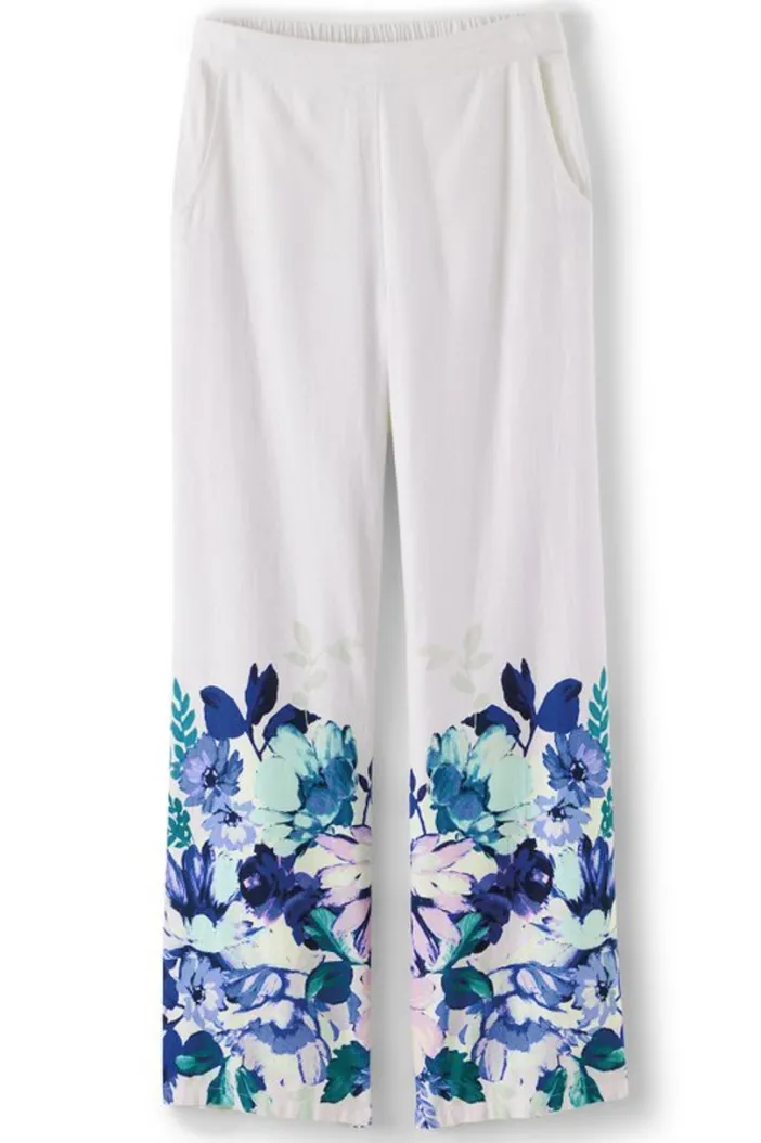 Soft Surroundings Pants|Ronna Linen Blend Wide Leg Pants WatercolorFloral