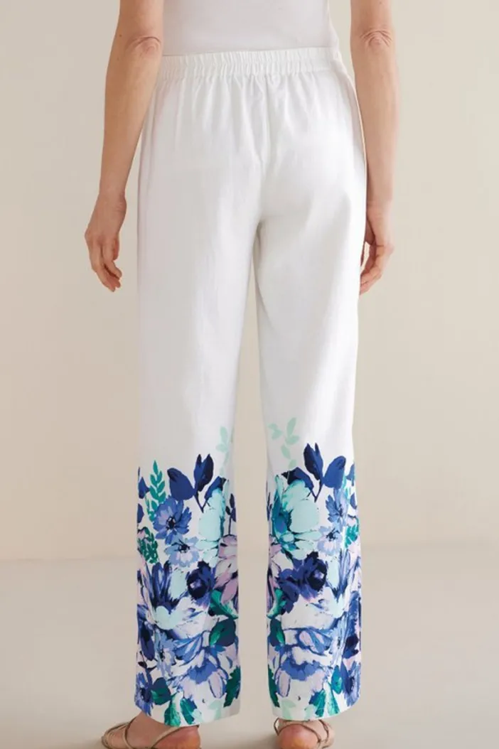 Soft Surroundings Pants|Ronna Linen Blend Wide Leg Pants WatercolorFloral